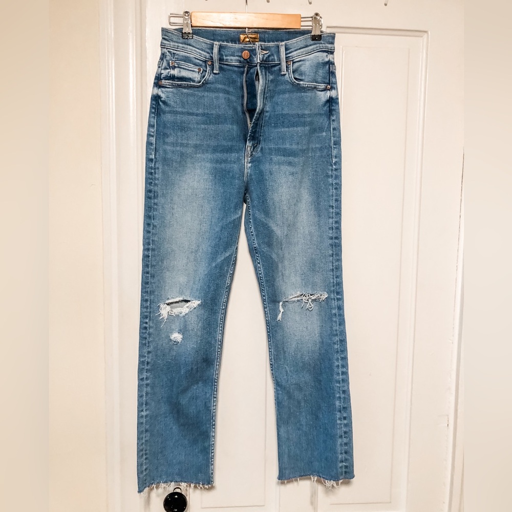 Women’s MOTHER high waisted rider ankle fray denim, size 28